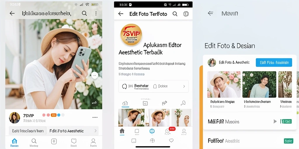 Screenshot antarmuka utama aplikasi 7SVIP dengan alat Edit Foto Aesthetic.