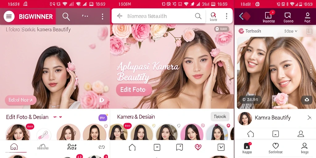 Tampilan antarmuka aplikasi BIGWINNER untuk edit foto dengan fungsi Kamera Beautify.