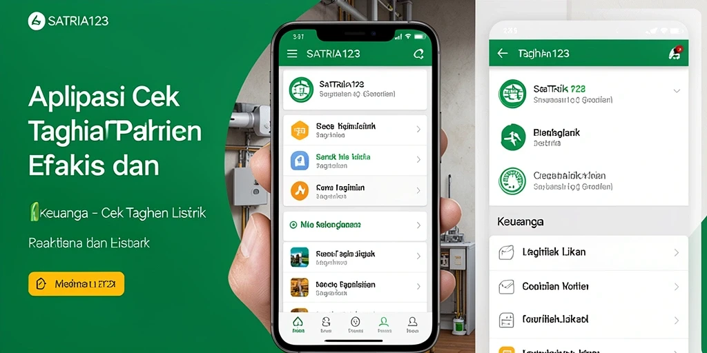 Tampilan antarmuka utama aplikasi SATRIA123 untuk cek tagihan listrik.